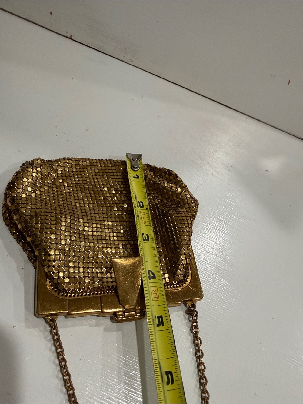 Whiting & Davis Gold Mesh Evening Wristlet with Chain 1920’s Vintage - Picture 4 of 10
